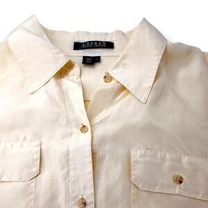 Lauren Ralph Lauren Womens Large Ivory Silk Button Down Safari Shirt